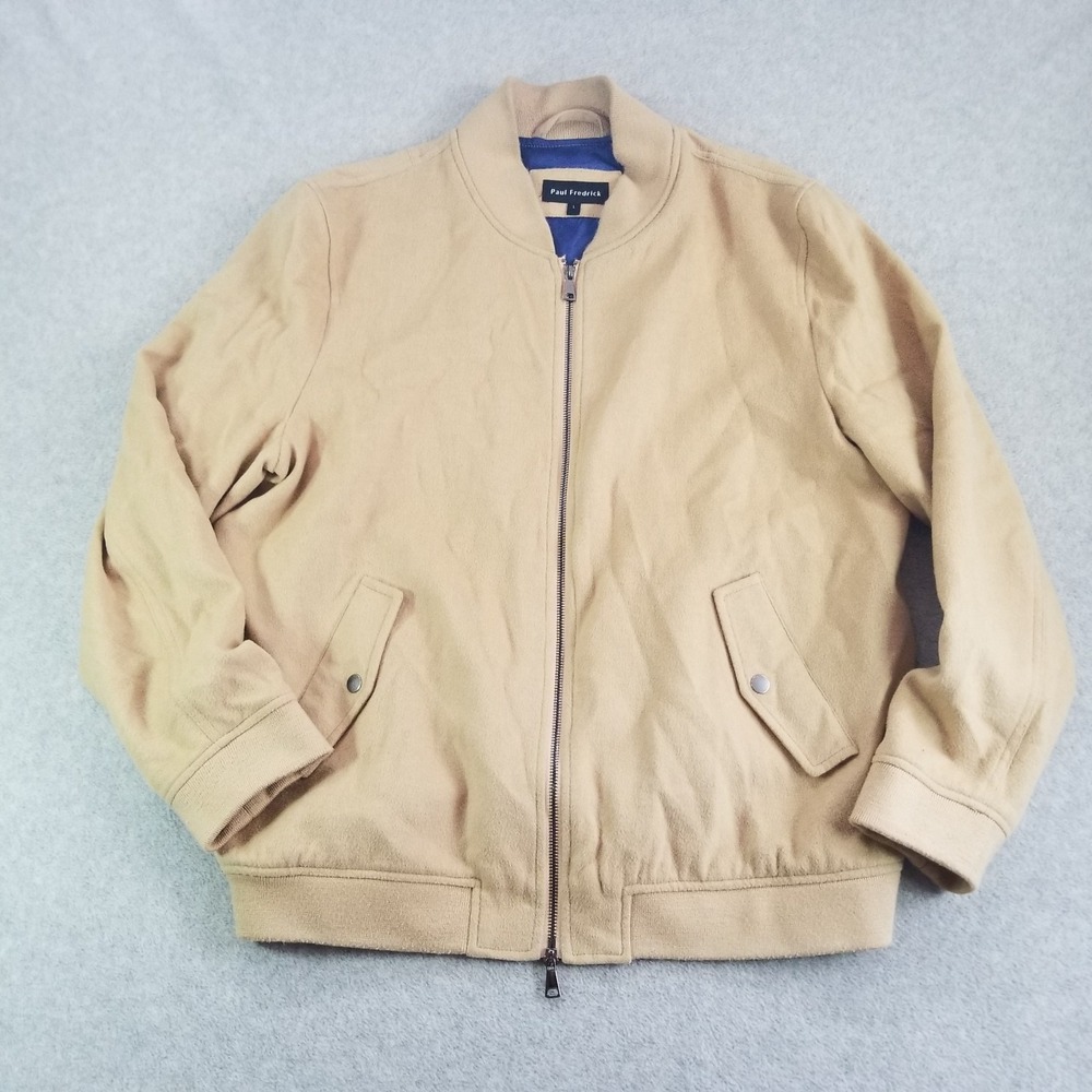 Paul Fredrick Jacket Mens Large Beige Bomber Full Zip Ribbed Luxury Camel Hair